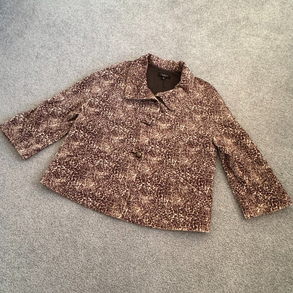 - Talbots Leopard Print Blazer Jacket Coat Velvet Cold Weather Sz 16     - Y1803